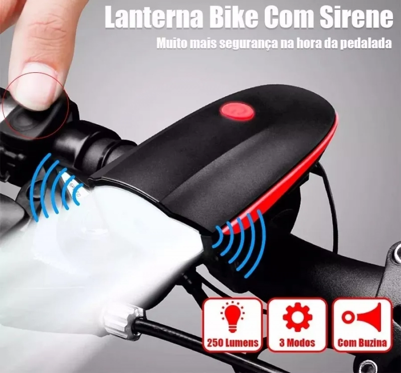 Farol Led C/ Buzina Bike Recarregavel Usb J.W.S