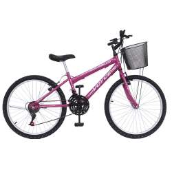 Bicicleta Aro 24 Traid Feminina C/Cesta Pink Voyce